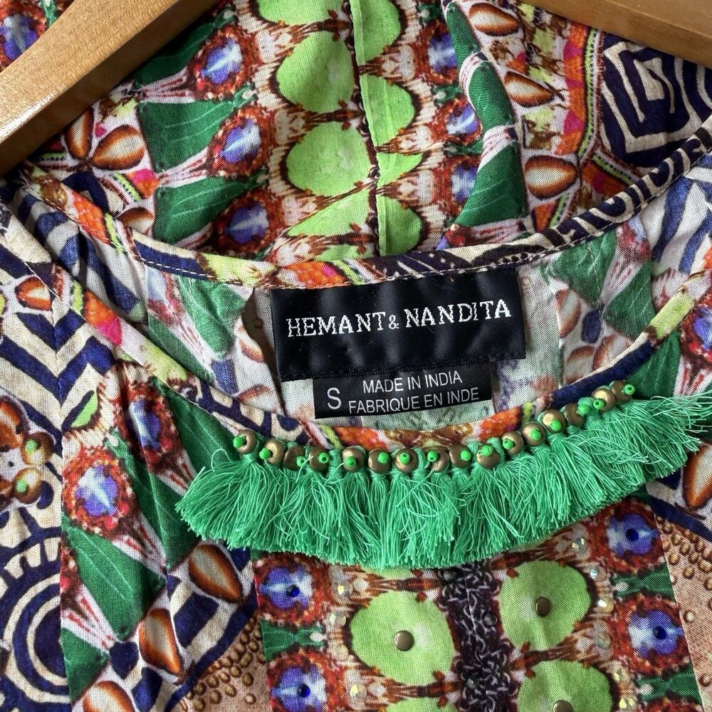 Hemant Nandita Boho Maxi Dress Womens Small Artsy Geometric Tribal Boho Resort - Picture 4 of 12